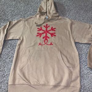 Women’s Tan Super Soft Comfortable Hoodie Red Graphic Print Size Small